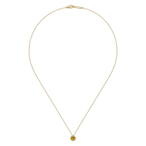 14K Yellow Gold Citrine and Diamond Halo Pendant Necklace