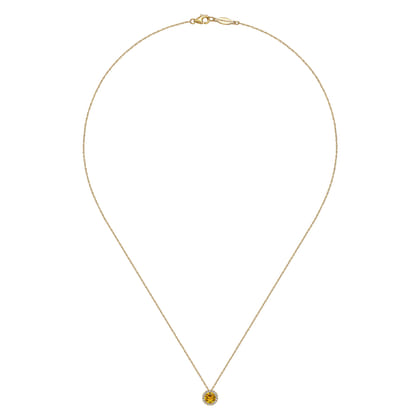 14K Yellow Gold Citrine and Diamond Halo Pendant Necklace