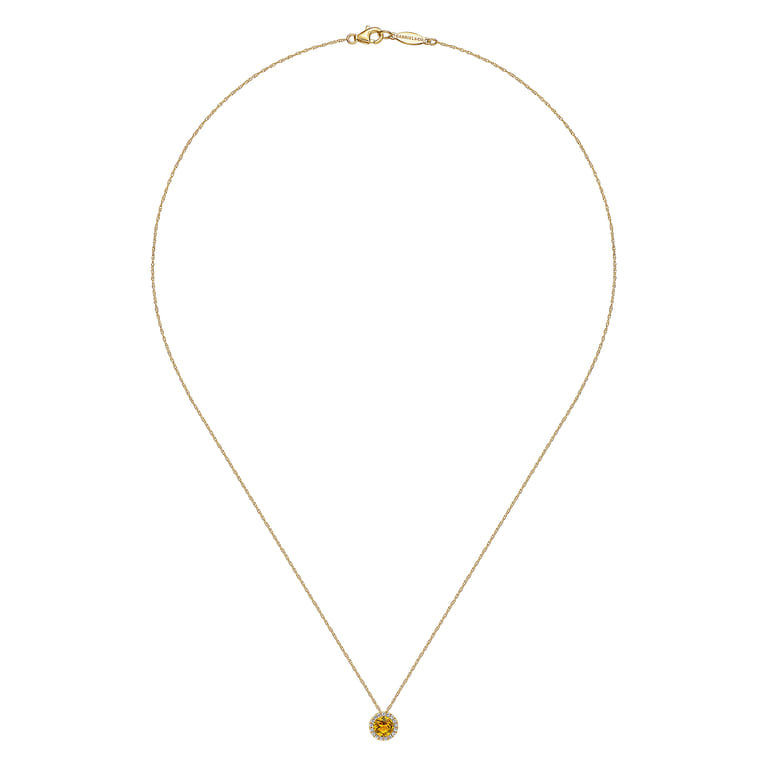 14K Yellow Gold Citrine and Diamond Halo Pendant Necklace - 0.07 ct - Shot 2