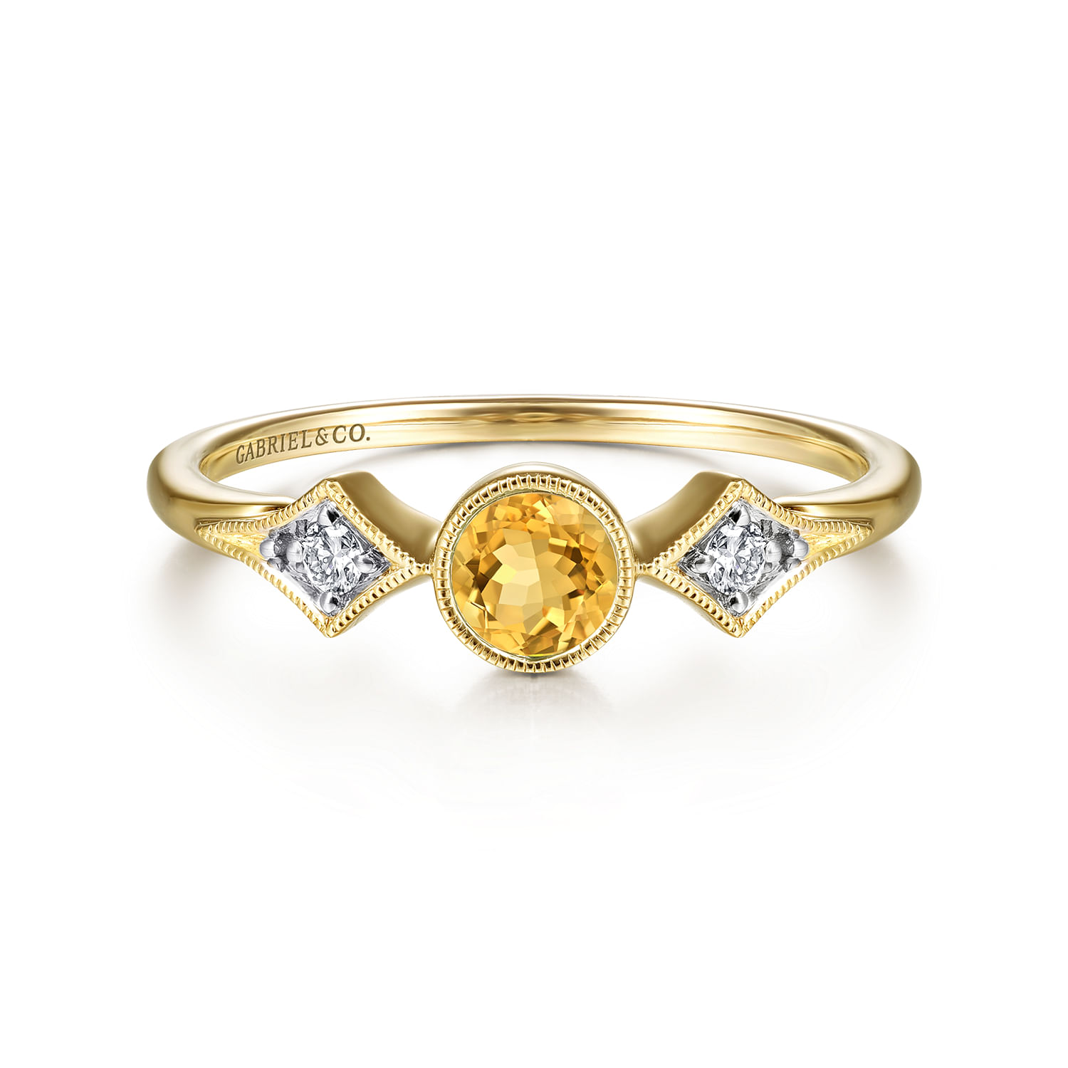 14K Yellow Gold Citrine and Diamond Ring