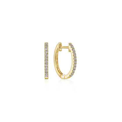 14K Yellow Gold Classic 15mm Pave Diamond Huggies