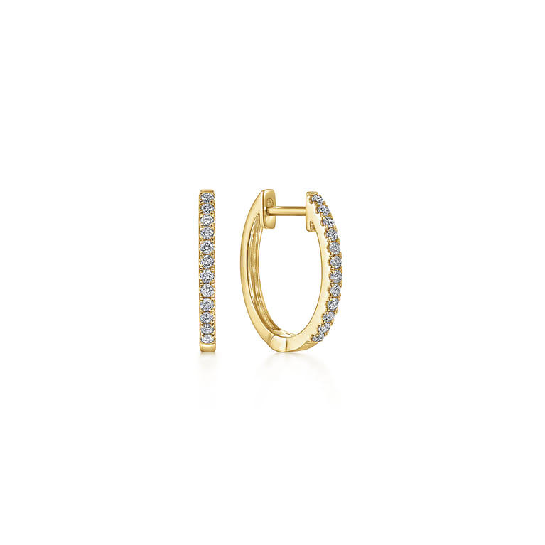 14K Yellow Gold Classic 15mm Pave Diamond Huggies - 0.18 ct - Shot 1