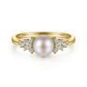 14K Yellow Gold Classic Cultured Pearl Diamond Accented Stackable Ring - 0.12 ct