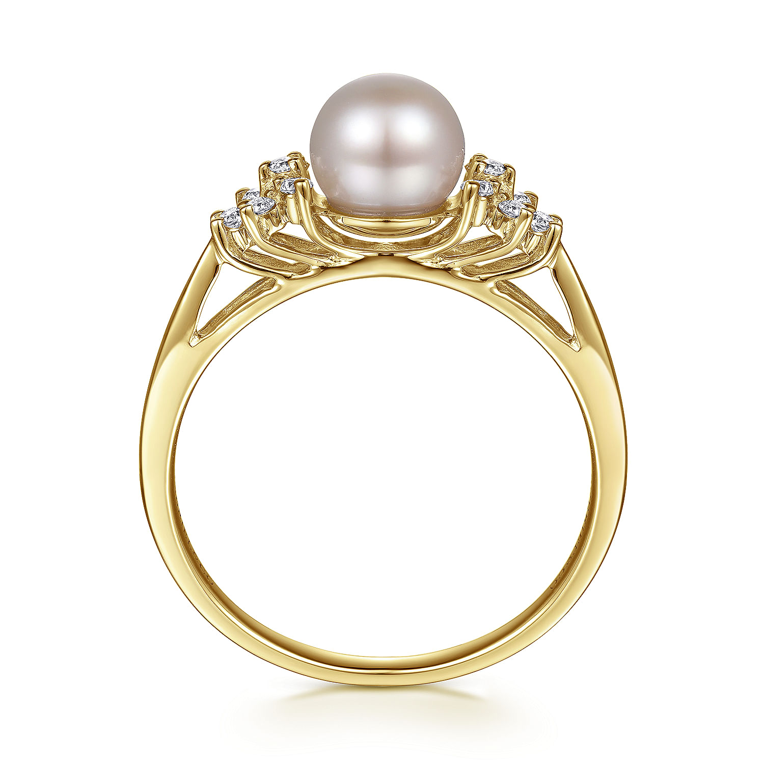 14K Yellow Gold Classic Cultured Pearl Diamond Accented Stackable Ring - 0.12 ct - Shot 2