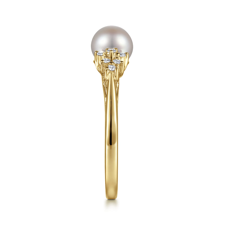 14K Yellow Gold Classic Cultured Pearl Diamond Accented Stackable Ring - 0.12 ct - Shot 4