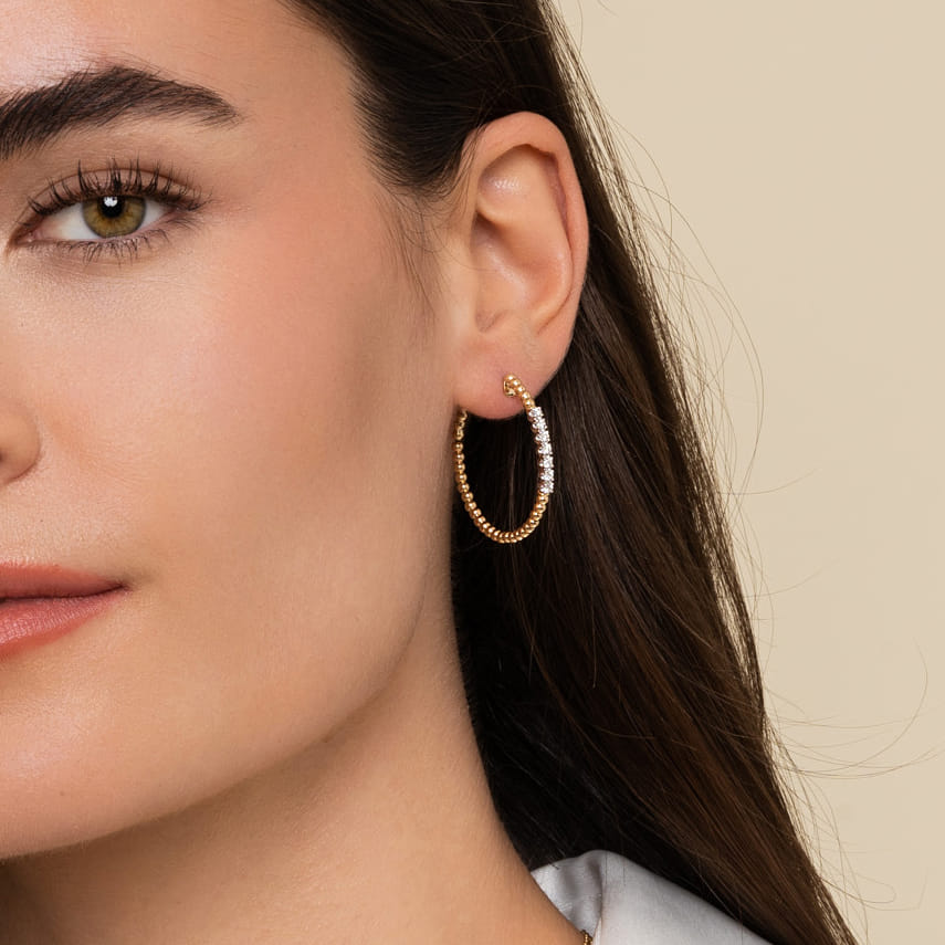 14K Yellow Gold Classic Hoop Earrings 0.3ct 30mm-Bujukan - 0.3 ct - Shot 2