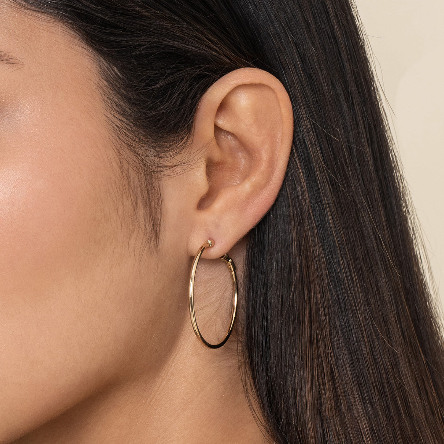 14K Yellow Gold Classic Hoop Earrings 30mm - Shot 2