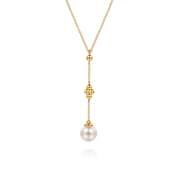 Clover Bujukan Pearl Drop Necklace in Yellow Gold