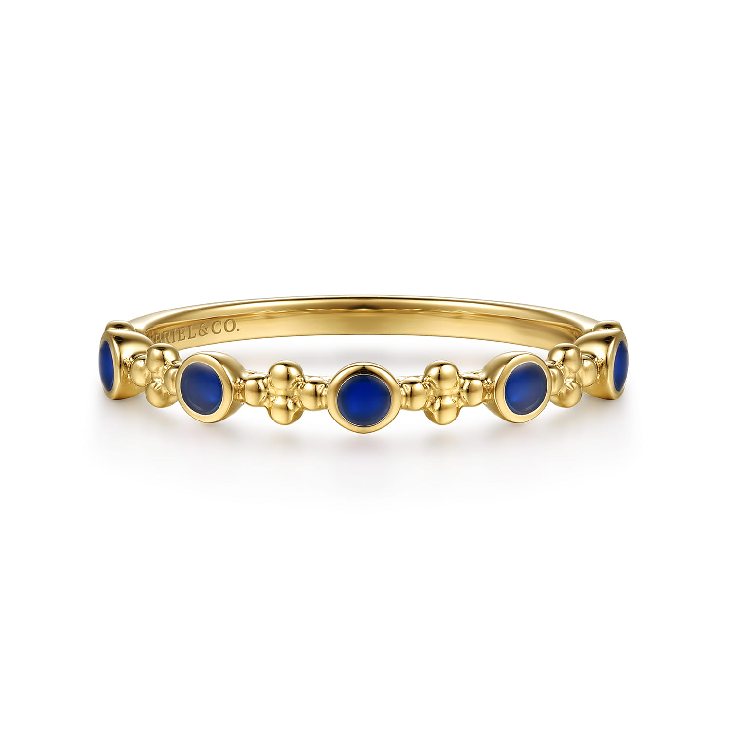 14K Yellow Gold Clover Bujukan and Round Shape Stackable Ring with Chrome Blue Enamel - Shot 1