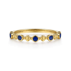 14K Yellow Gold Clover Bujukan and Round Shape Stackable Ring with Chrome Blue Enamel