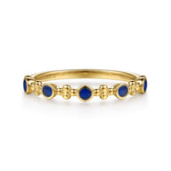 14K Yellow Gold Clover Bujukan and Round Shape Stackable Ring with Chrome Blue Enamel