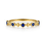 14K Yellow Gold Clover Bujukan and Round Shape Stackable Ring with Chrome Blue Enamel