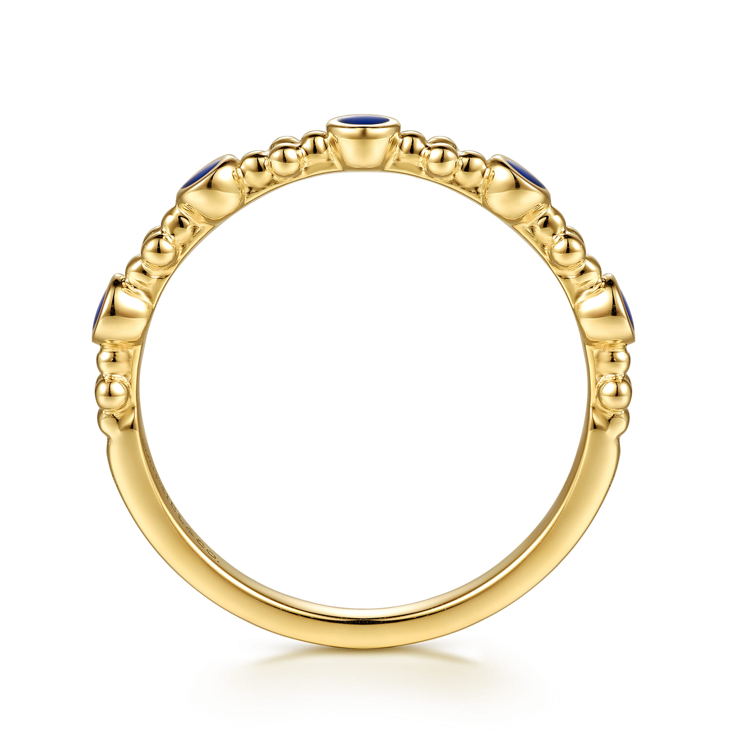 14K Yellow Gold Clover Bujukan and Round Shape Stackable Ring with Chrome Blue Enamel - Shot 2