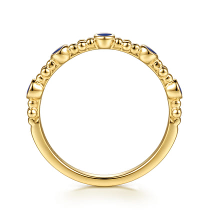 14K Yellow Gold Clover Bujukan and Round Shape Stackable Ring with Chrome Blue Enamel