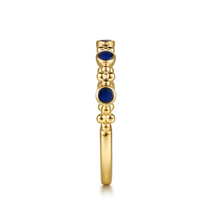 14K Yellow Gold Clover Bujukan and Round Shape Stackable Ring with Chrome Blue Enamel