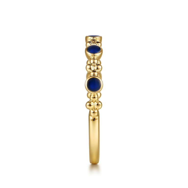 14K Yellow Gold Clover Bujukan and Round Shape Stackable Ring with Chrome Blue Enamel - Shot 4