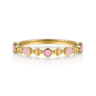 14K Yellow Gold Clover Bujukan and Round Shape Stackable Ring with Millennial Pink Enamel