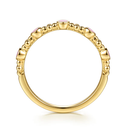 14K Yellow Gold Clover Bujukan and Round Shape Stackable Ring with Millennial Pink Enamel