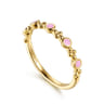 14K Yellow Gold Clover Bujukan and Round Shape Stackable Ring with Millennial Pink Enamel
