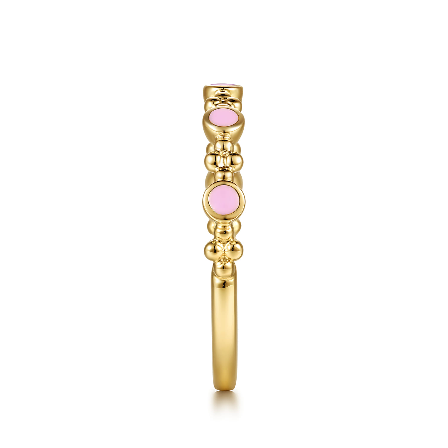 14K Yellow Gold Clover Bujukan and Round Shape Stackable Ring with Millennial Pink Enamel - Shot 4
