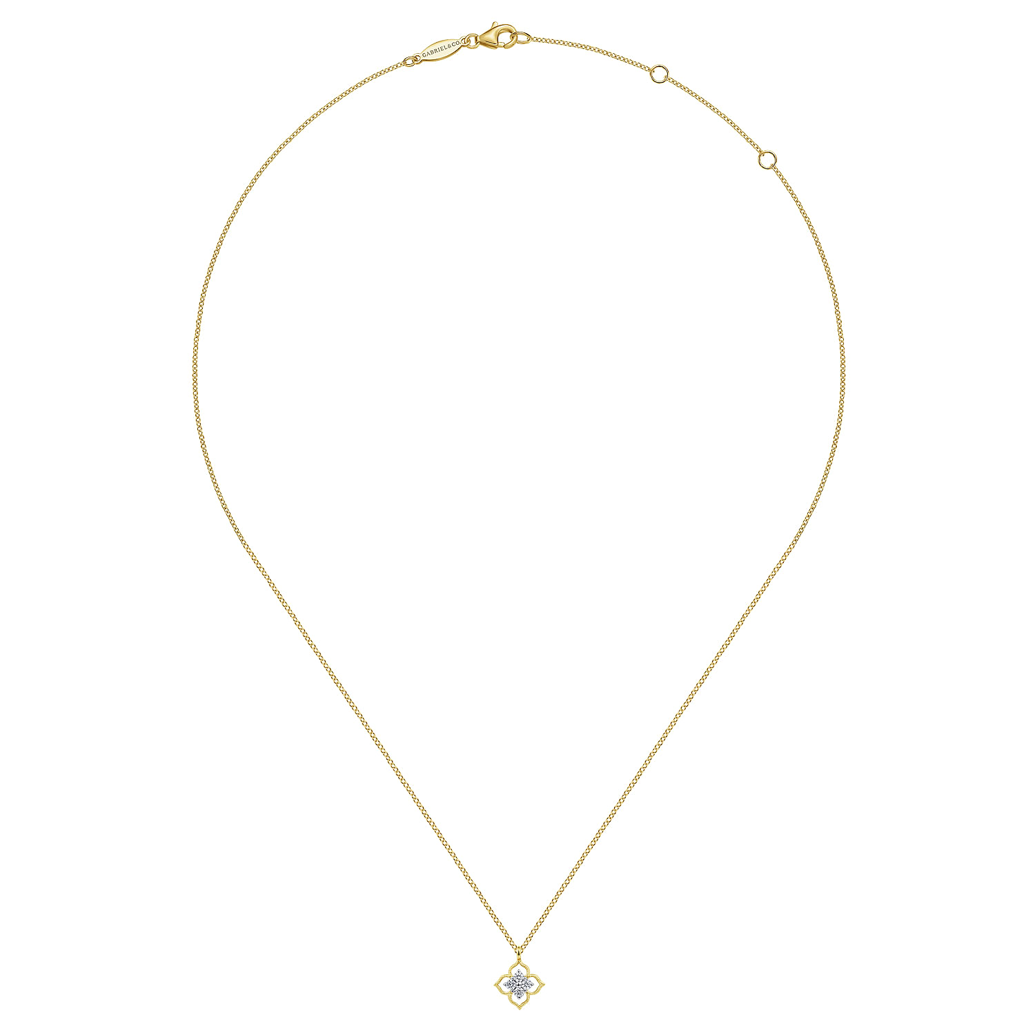 14K Yellow Gold Clover Diamond Pendant Necklace