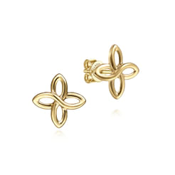 14K Yellow Gold Clover Stud Earrings