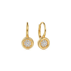 14K Yellow Gold Cluster Diamond Lever Back Earrings