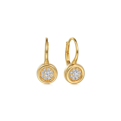 14K Yellow Gold Cluster Diamond Lever Back Earrings