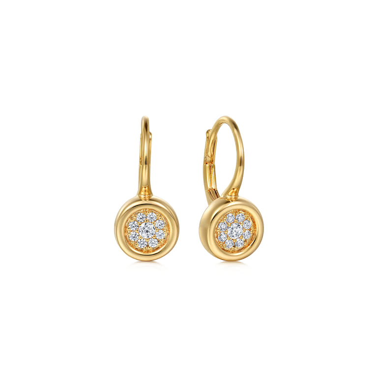 14K Yellow Gold Cluster Diamond Lever Back Earrings - 0.2 ct - Shot 1