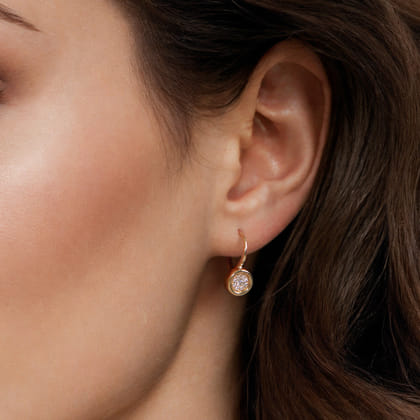 14K Yellow Gold Cluster Diamond Lever Back Earrings