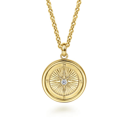 14K Yellow Gold Compass Pendant with Diamond