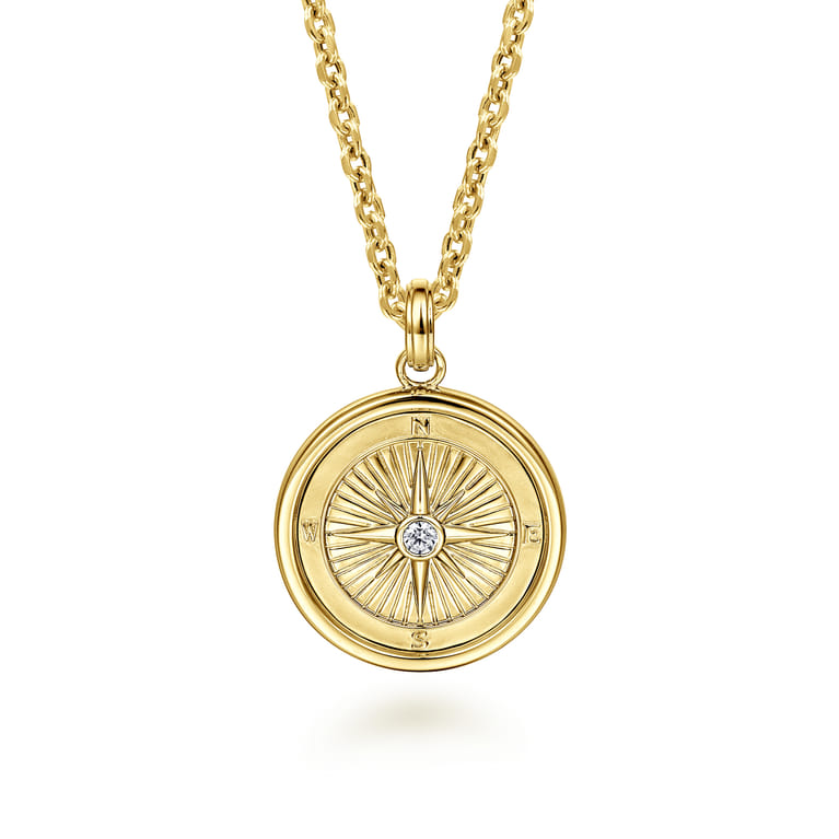 14K Yellow Gold Compass Pendant with Diamond - 0.11 ct - Shot 3