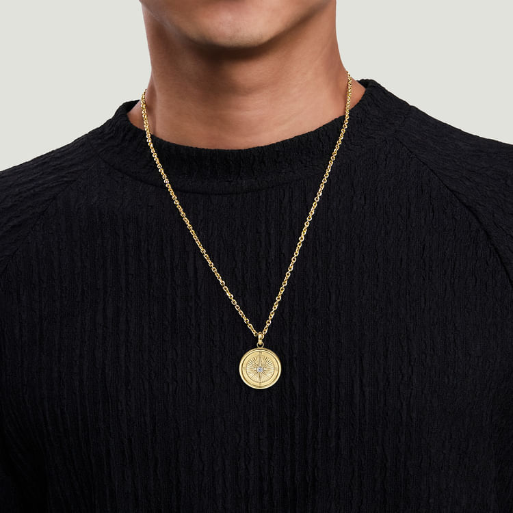 14K Yellow Gold Compass Pendant with Diamond