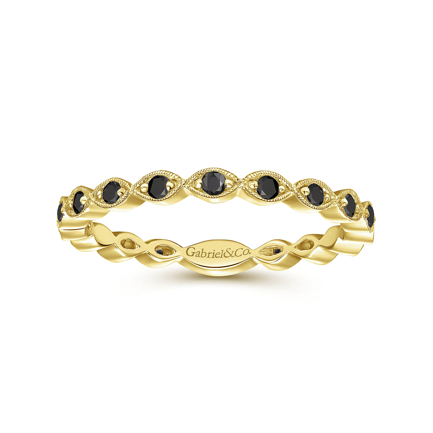 14K Yellow Gold Contoured Marquise Station Black Diamond Stackable Ring - 0.25 ct - Shot 4