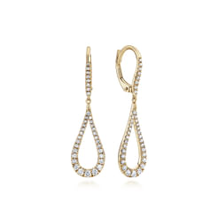 14K Yellow Gold Contoured Pear Shaped Diamond Drop Earrings