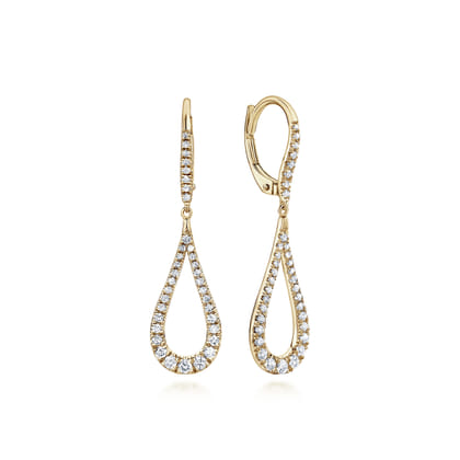 14K Yellow Gold Contoured Pear Shaped Diamond Drop Earrings