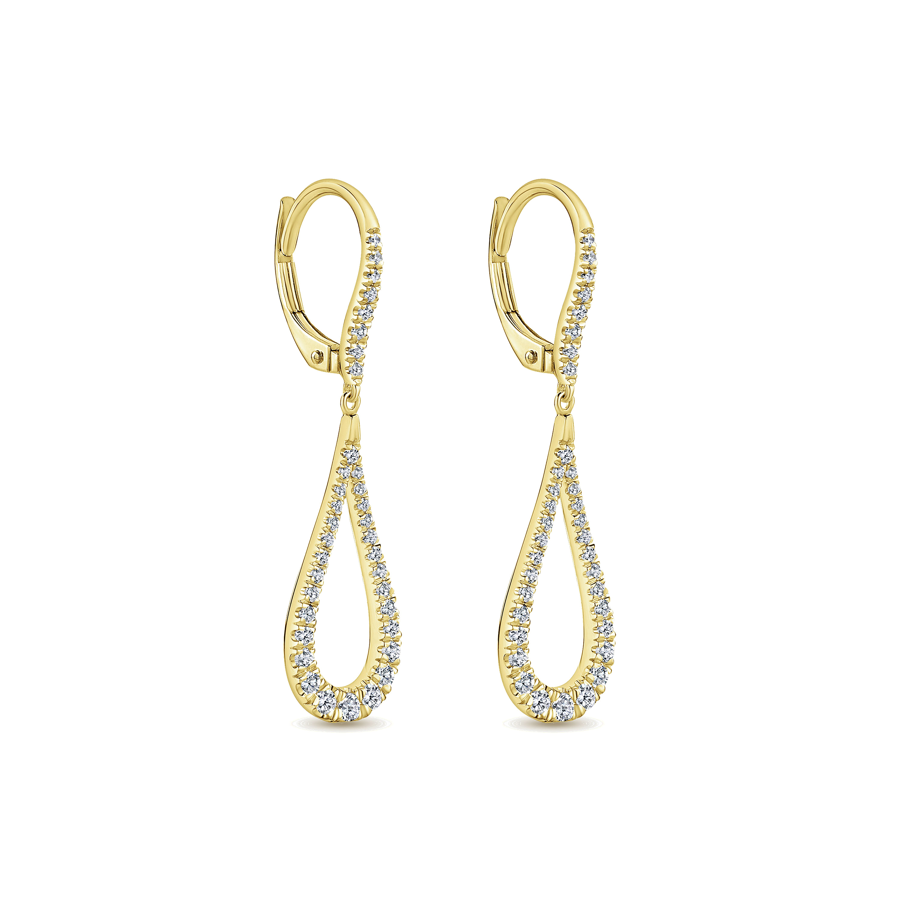 14K Yellow Gold Contoured Pear Shaped Diamond Drop Earrings - 0.5 ct - Shot 2