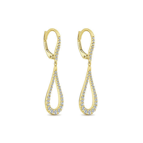 14K Yellow Gold Contoured Pear Shaped Diamond Drop Earrings - 0.5 ct - Shot 2
