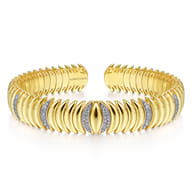 14K Yellow Gold Crescent Moon Cuff with Diamond Pave Stations