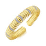 14K Yellow Gold Crescent Moon Cuff with Diamond Pave Stations - 0.45 ct