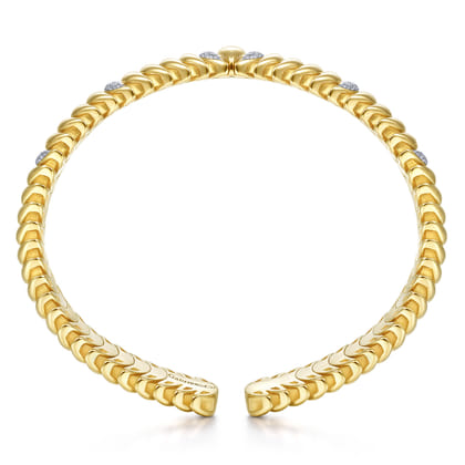 14K Yellow Gold Crescent Moon Cuff with Diamond Pave Stations