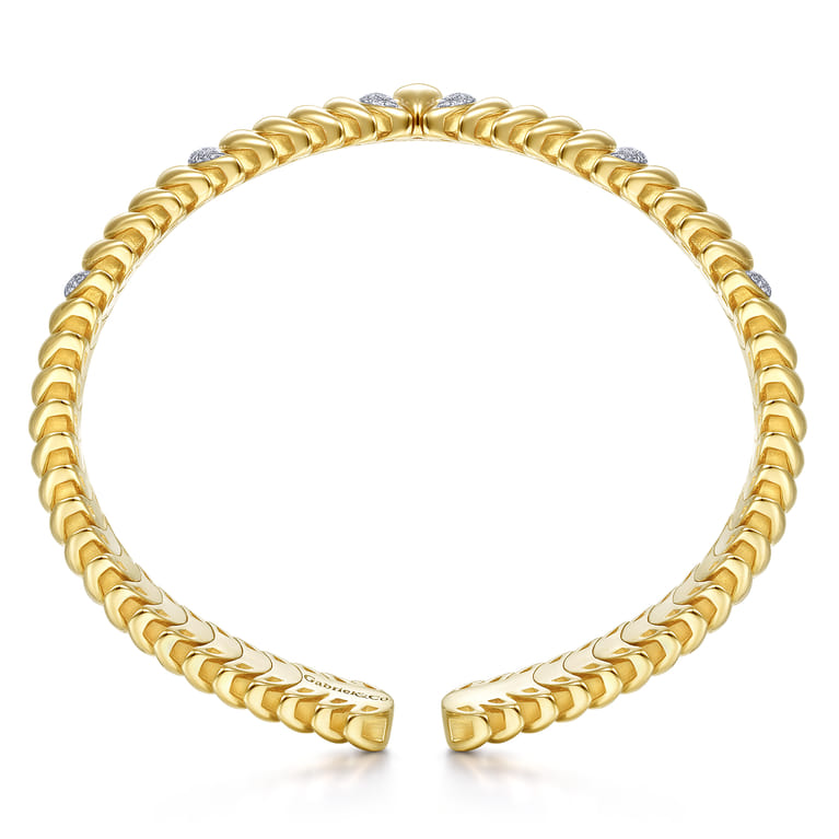 14K Yellow Gold Crescent Moon Cuff with Diamond Pave Stations - 0.45 ct - Shot 3