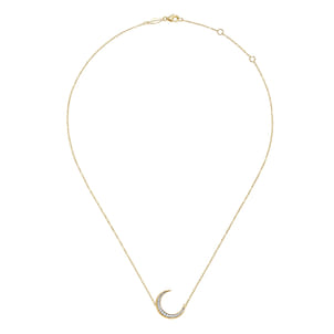 14K Yellow Gold Crescent Moon Diamond Pendant Necklace