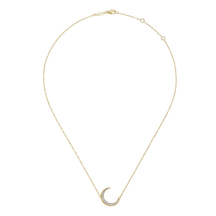 14K Yellow Gold Crescent Moon Diamond Pendant Necklace
