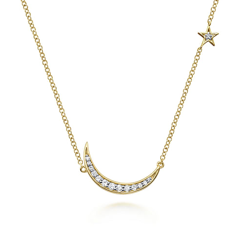 14K Yellow Gold Crescent Moon Diamond Pendant Necklace | Shop 14k ...