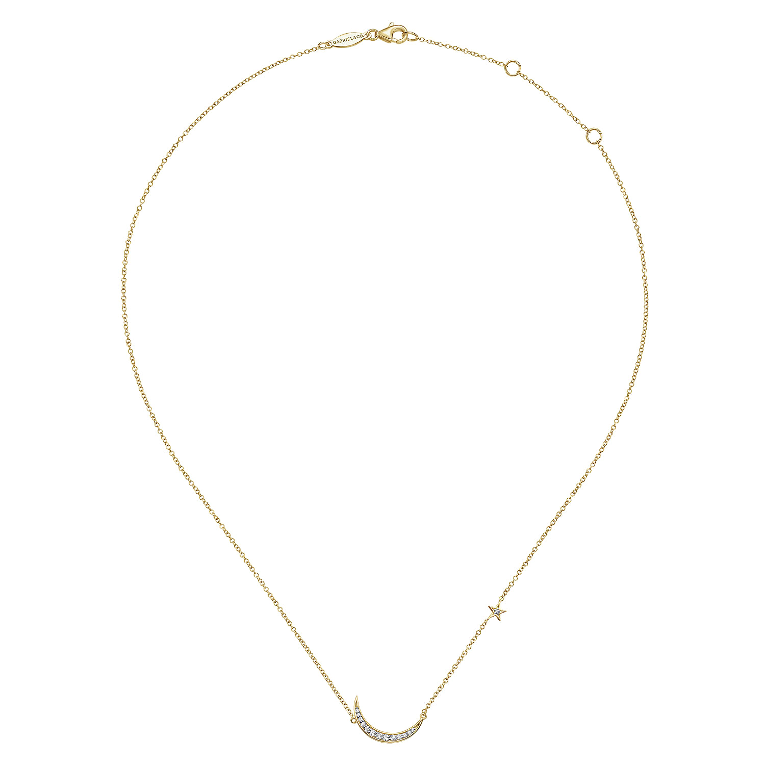 14K Yellow Gold Crescent Moon Diamond Pendant Necklace