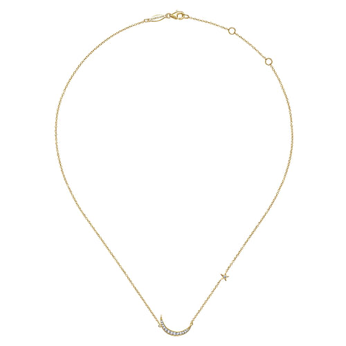 14K Yellow Gold Crescent Moon Diamond Pendant Necklace | Shop 14k ...