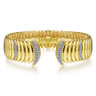 14K Yellow Gold Crescent Moon Open Cuff Bracelet with Diamond Pave Stations - 0.9 ct