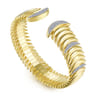 14K Yellow Gold Crescent Moon Open Cuff Bracelet with Diamond Pave Stations - 0.9 ct