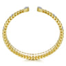 14K Yellow Gold Crescent Moon Open Cuff Bracelet with Diamond Pave Stations - 0.9 ct
